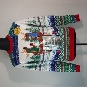 Blizzard Bay Holiday Christmas Ugly Sweater Drink Holder Pocket Reindeer Trees S